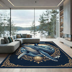 Ornate Humpback Whale Ocean Wave Illustration Rug
