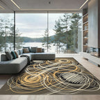 Abstract Swirls Cream Black Gold Rug