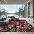 Vivid Pomegranates and Chrysanthemums Mandala Rug