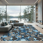 Geometric Navy and Slate Star Tile Rug