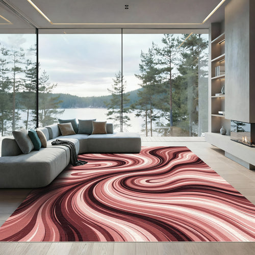Abstract Crimson Fluid Swirl Rug