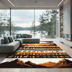 Earthy Sunset Ancient Petroglyph Layered Landscape Rug