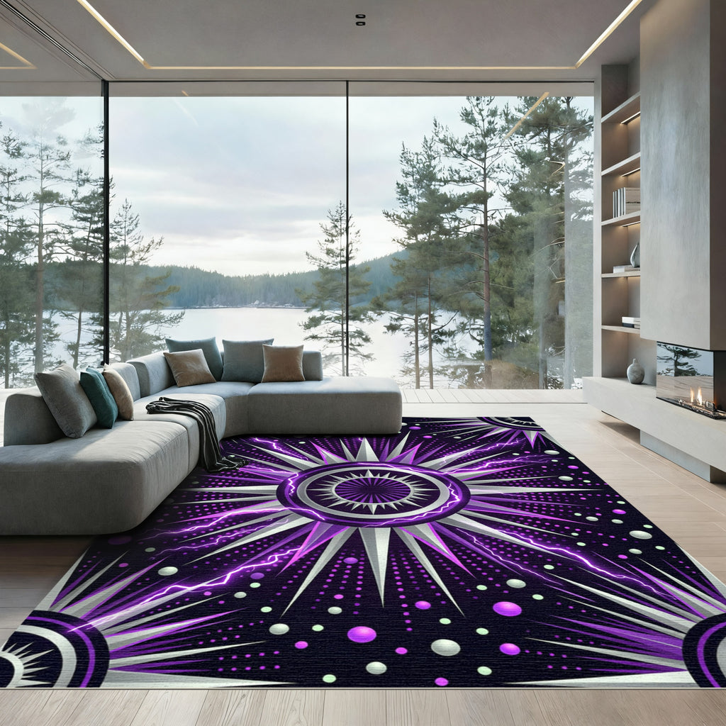 Electric Purple Geometric Starburst Celestial Rug