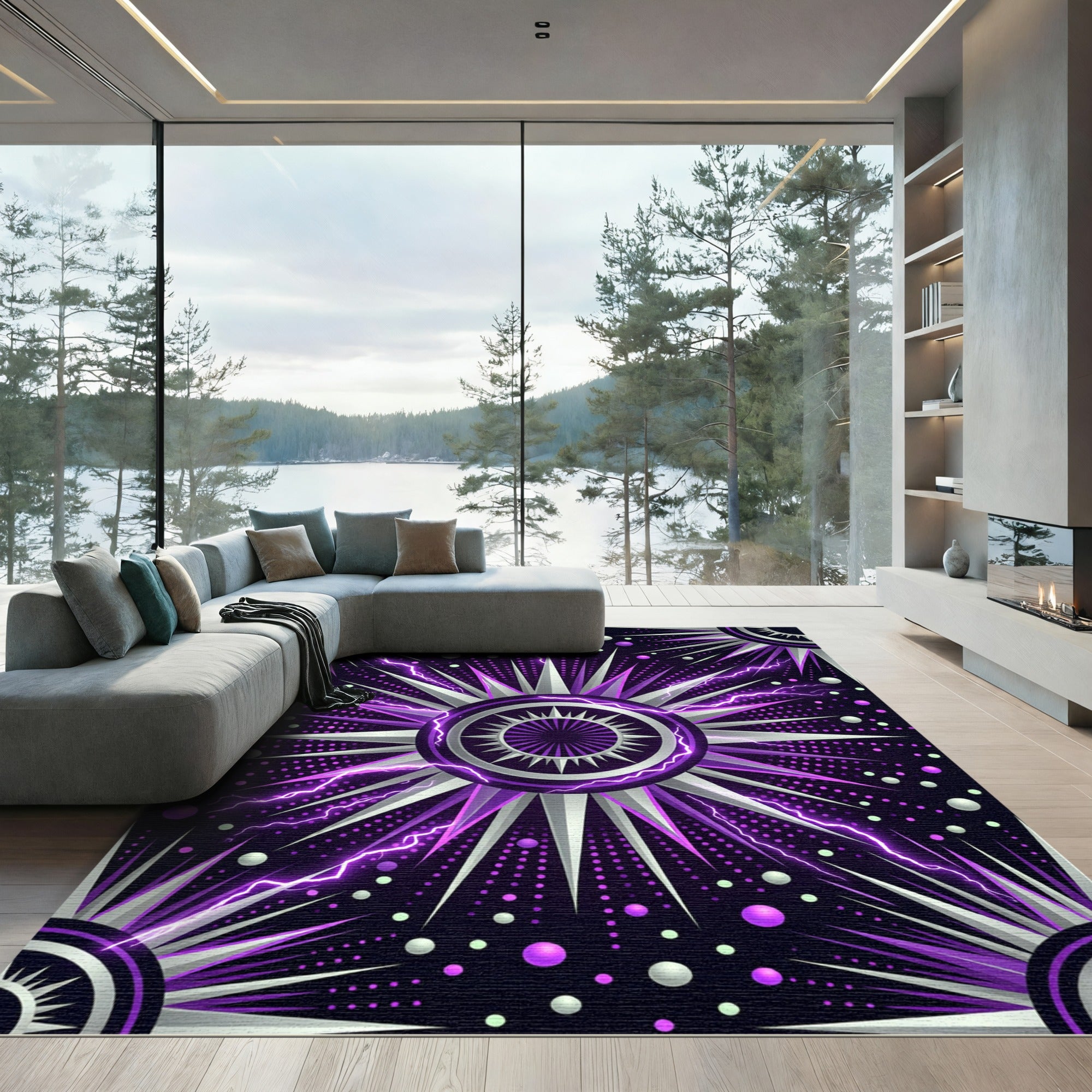 Electric Purple Geometric Starburst Celestial Rug