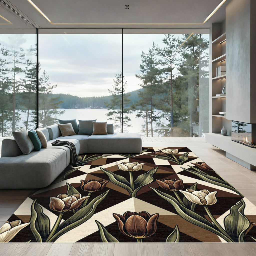 Art Deco Tulip Geometric Coffee Rug