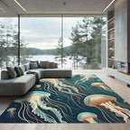 Ethereal Bioluminescent Jellyfish Deep Sea Ocean Rug
