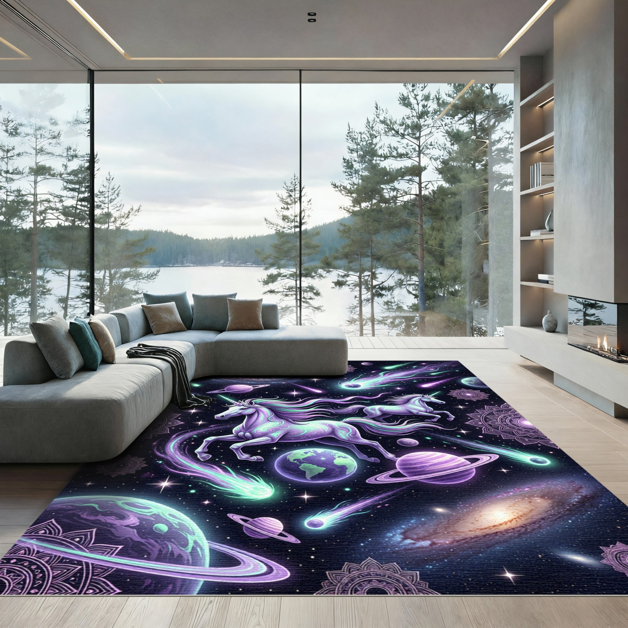 Ethereal Cosmic Unicorn Celestial Galaxy Rug