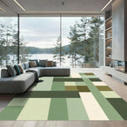 Earthy Green Geometric Blocks Rug