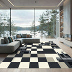 Monochrome Industrial Chessboard Composition Rug