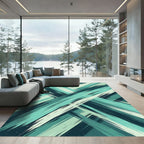 Deep Teal Brushstroke Diagonal Overlay Rug