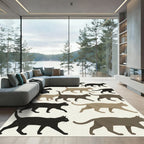 Minimalist Cats Walking Neutral Art Rug