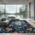 Midnight Honeysuckle Botanical Floral Forest Rug
