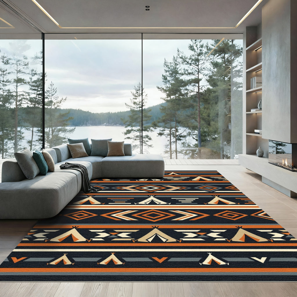 Southwestern Earthy Geometric Teepee Striped Rug