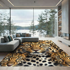Majestic Golden Leopard Face Trio Rug