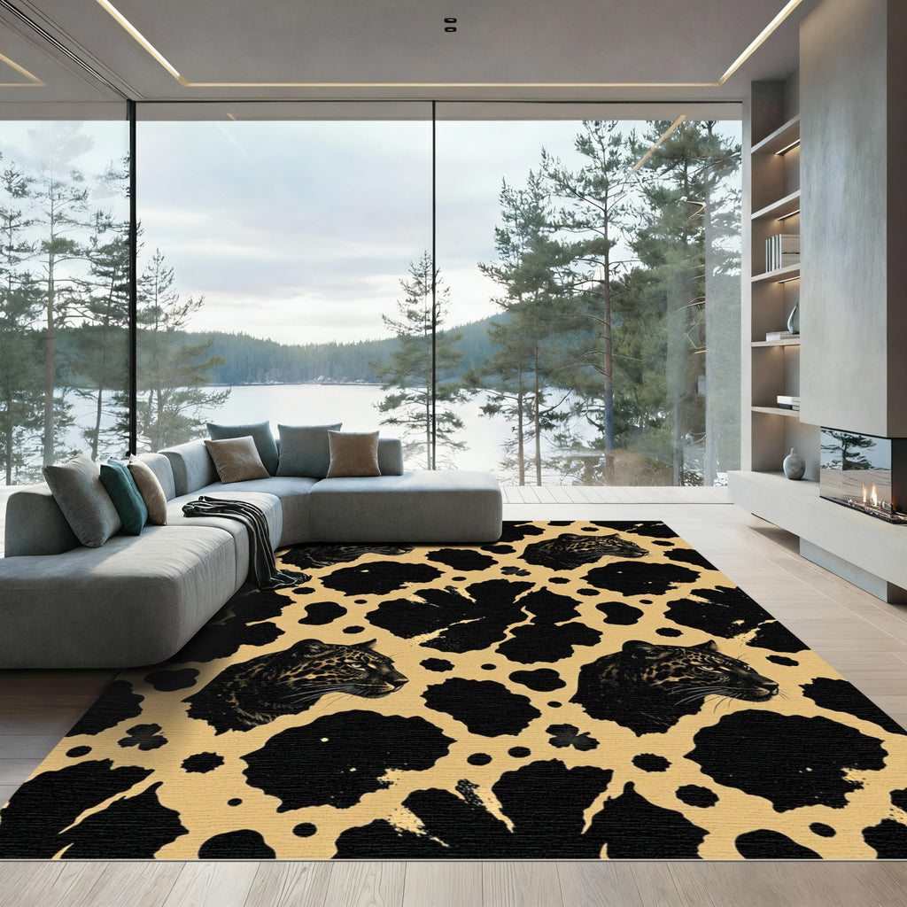 Golden Black Leopard Spots Rug