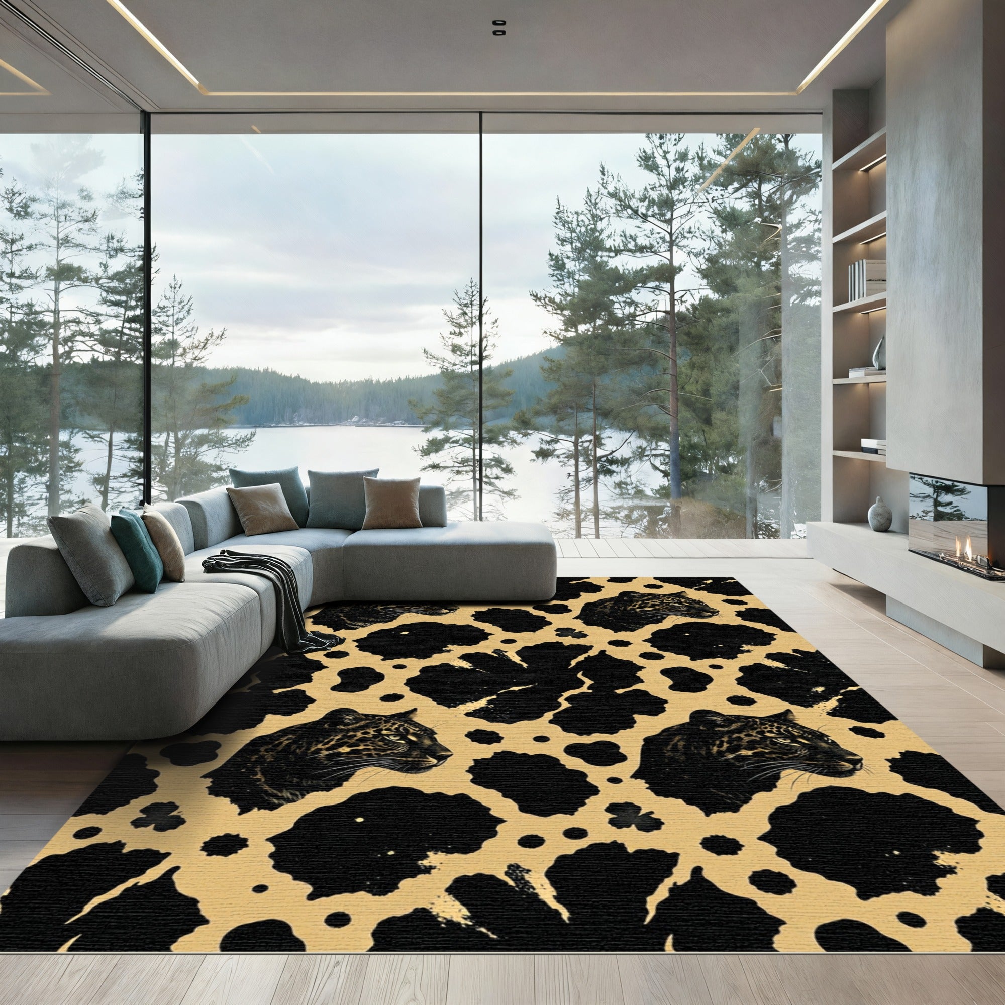 Golden Black Leopard Spots Rug