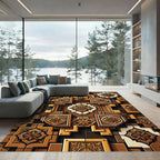 Tonal Brown Geometric Star Medallion Rug