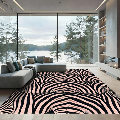 Abstract Blush Pink Zebra Stripe Rug