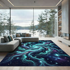 Luminous Teal Celestial Swirl Galaxy Rug