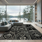 Ornate Gothic Black Lace Floral Accents Rug