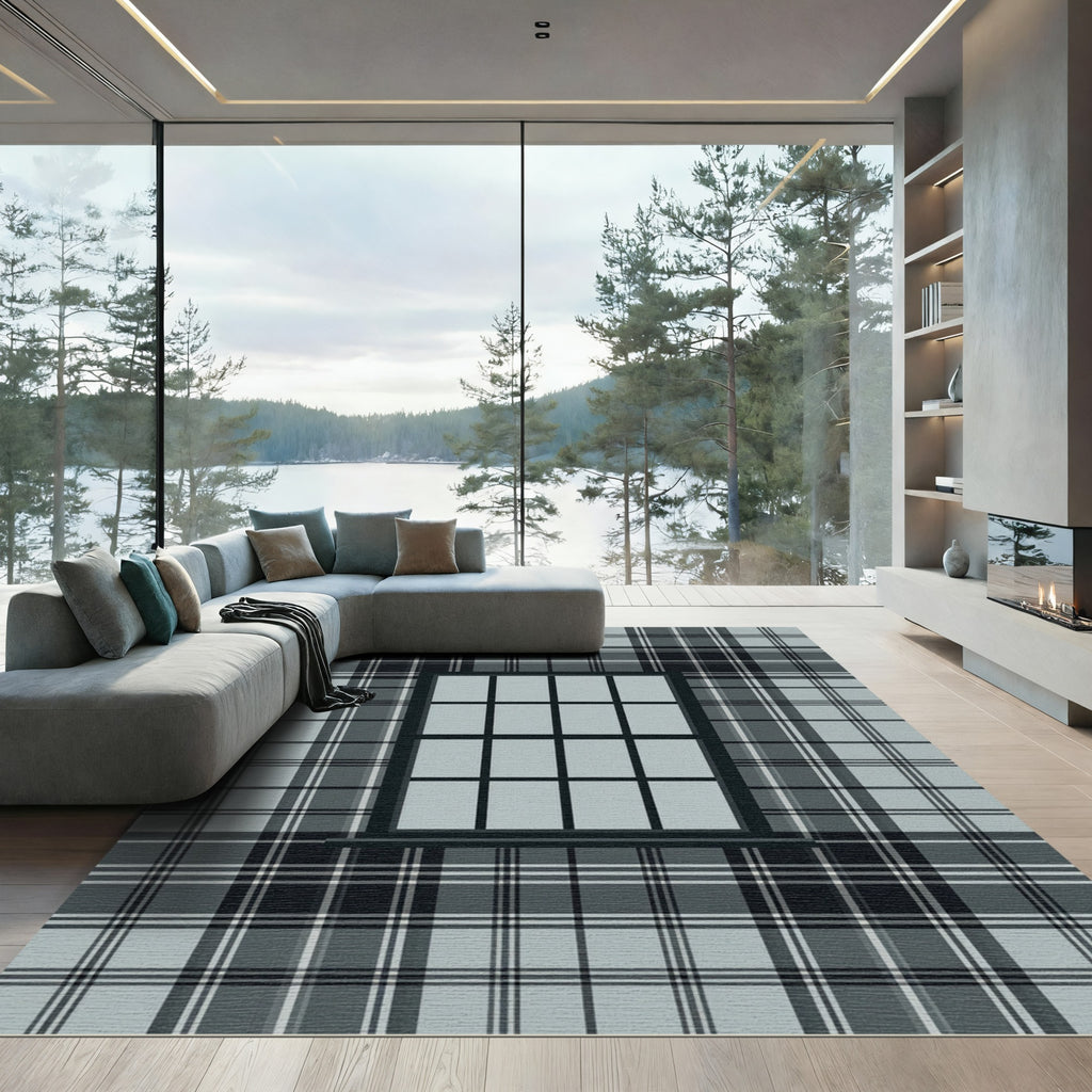 Sophisticated Charcoal and Slate Plaid Rug