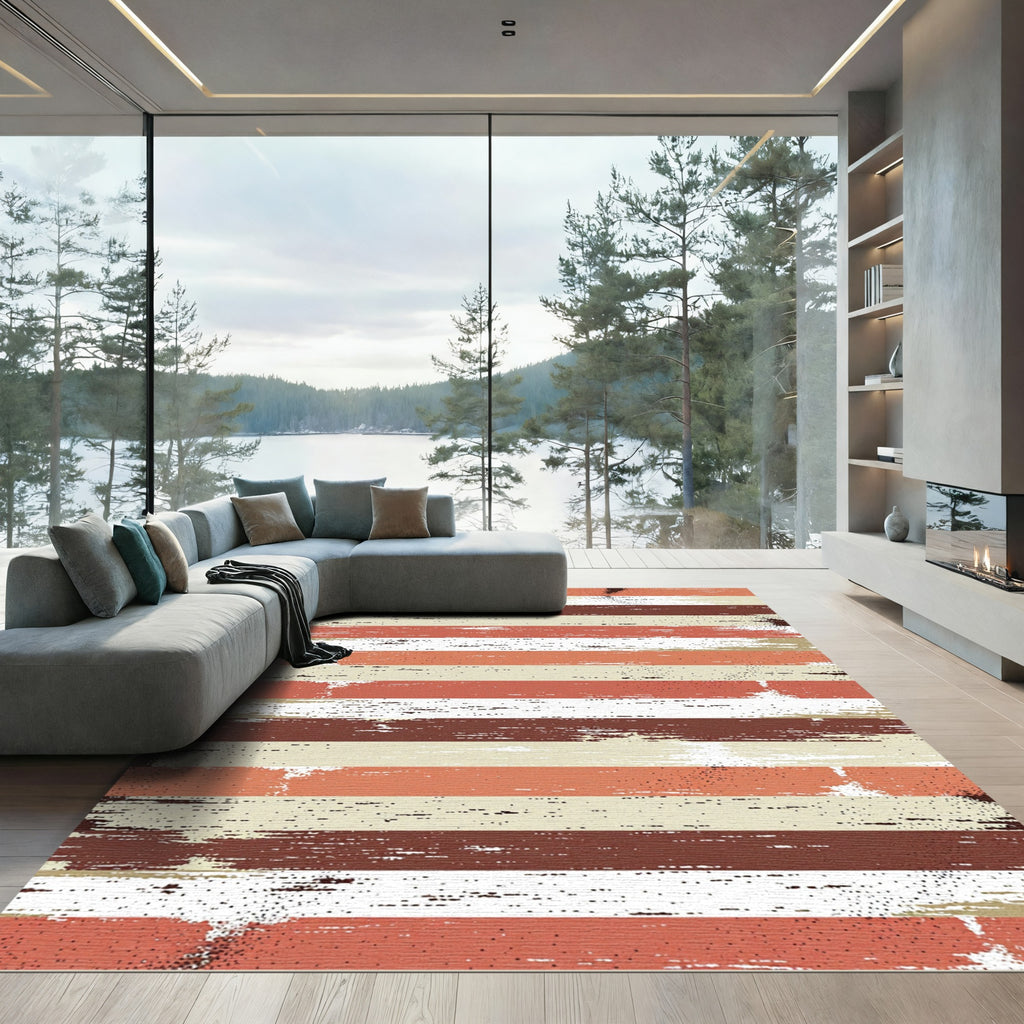 Distressed Earthy Tone Striped Rug