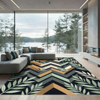 Geometric Sage and Ochre Chevron Foliage Rug
