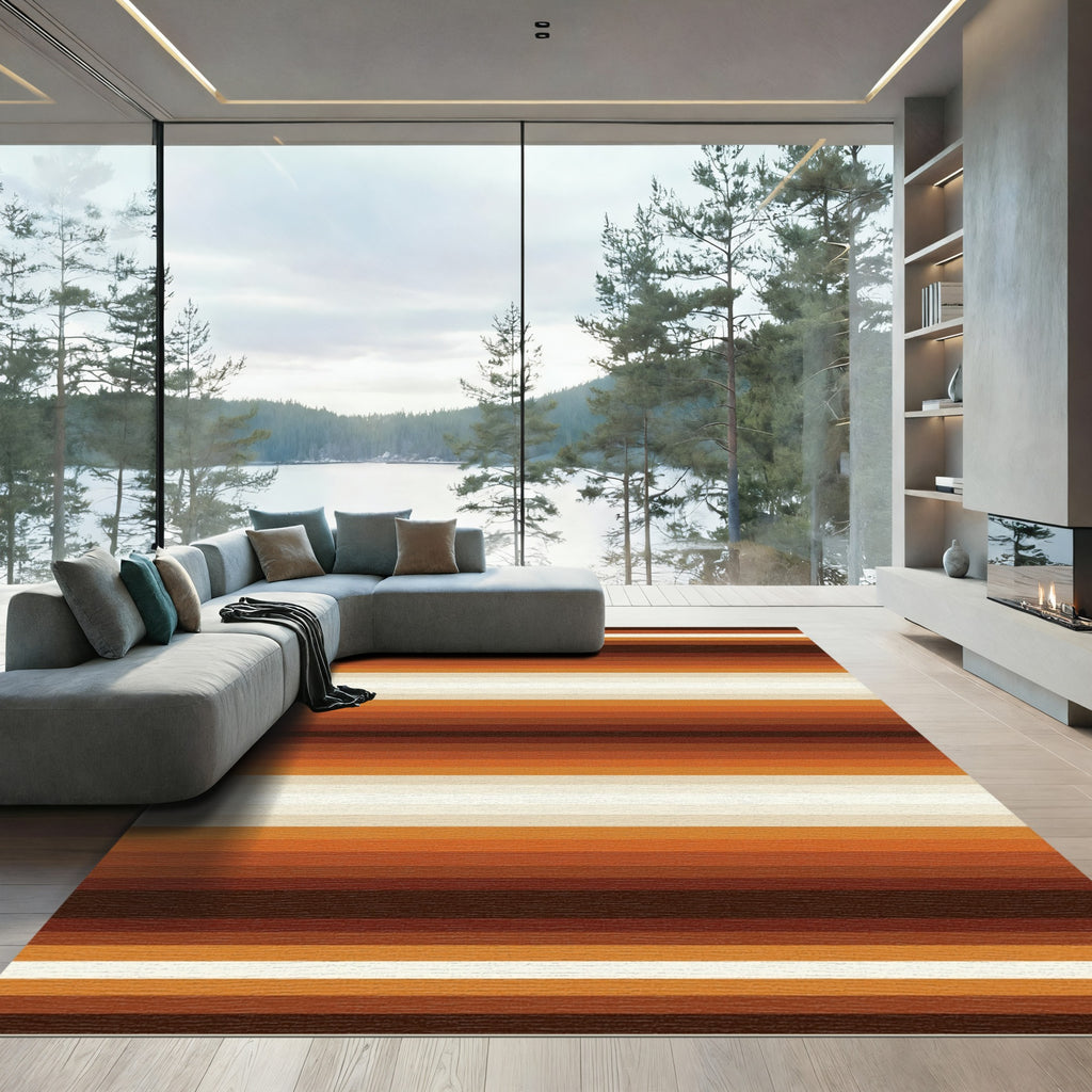 Earthy Brown Tone Linear Striped Area Rug