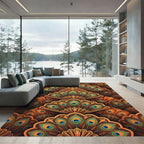 Ornate Golden Peacock Feather Fans Rug