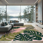 Lush Pink and Olive Tropical Foliage Rug