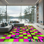 Neon Lime and Fuchsia Abstract Grid Rug