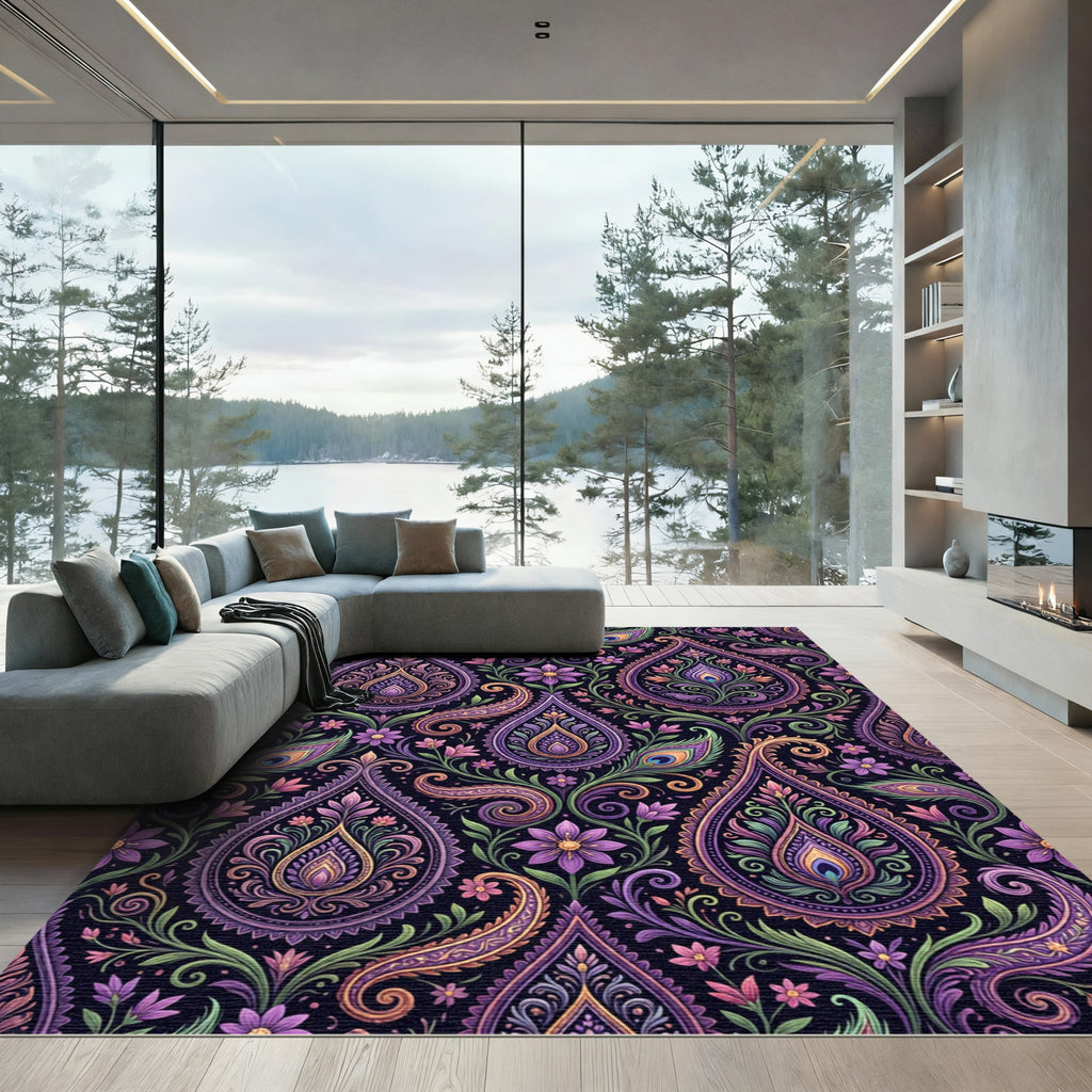 Lush Paisley Peacock Feather Garden Rug