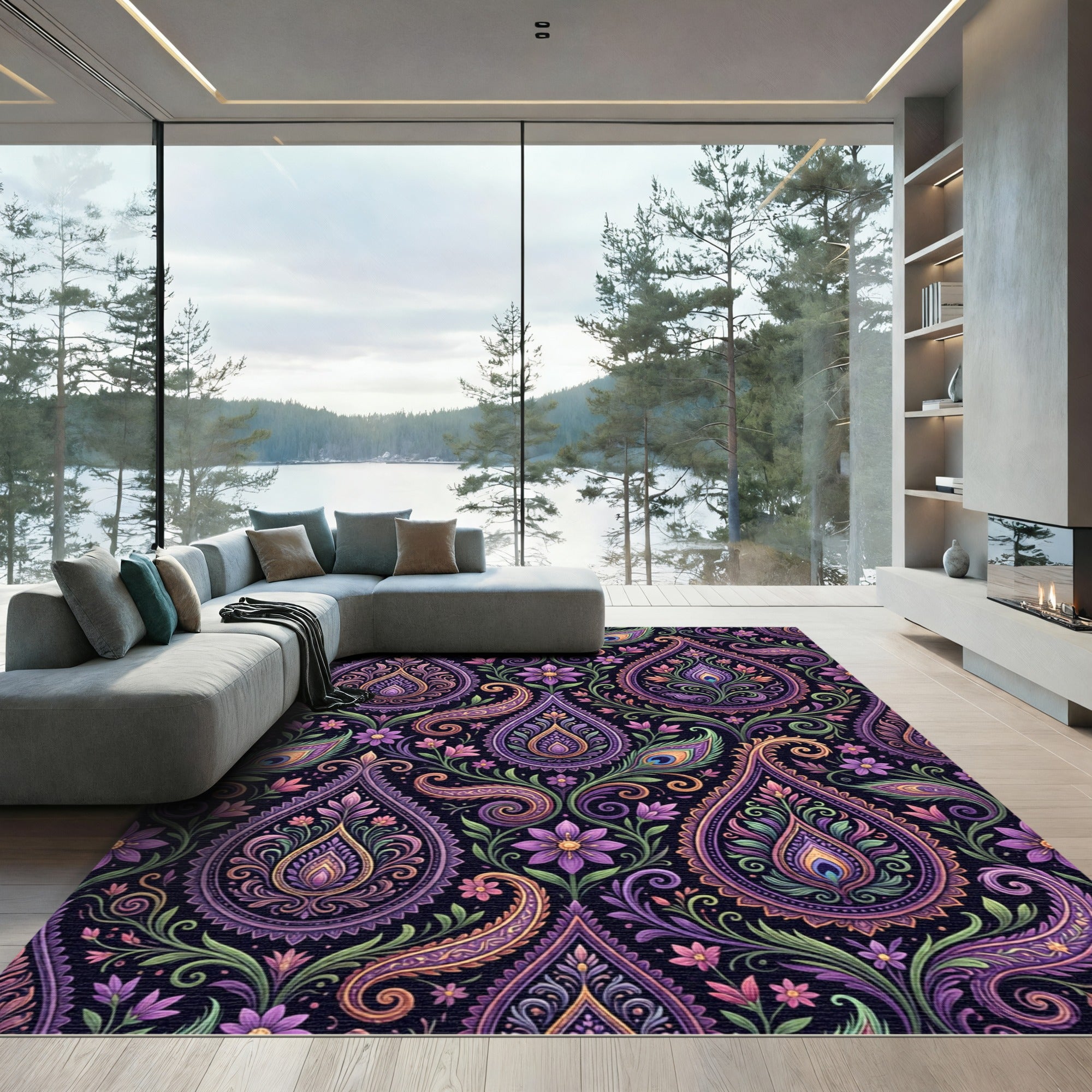Lush Paisley Peacock Feather Garden Rug
