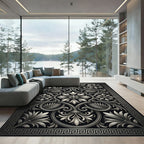 Elegant Silver Greyscale Neoclassical Acanthus Rug