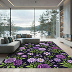 Elegant Purple Rose and Dahlia Garden Rug