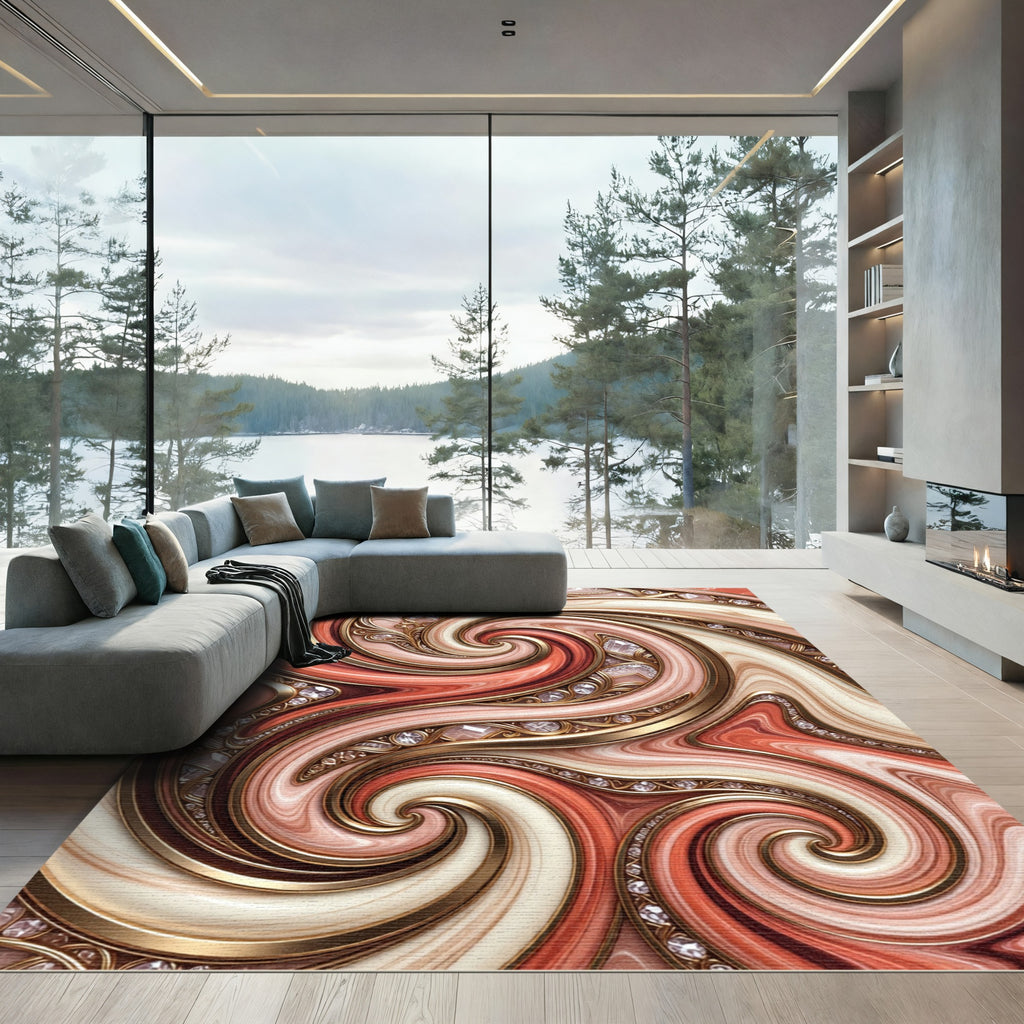Coral Gold Swirl Gem Accents Rug