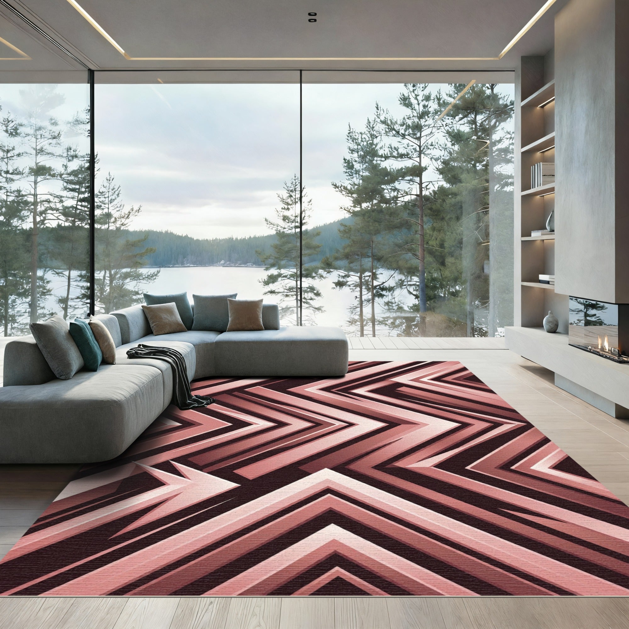 Rose Gold Geometric Chevron Abstract Rug
