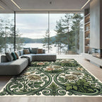 Sage Green Floral Filigree Scroll Elegant Rug