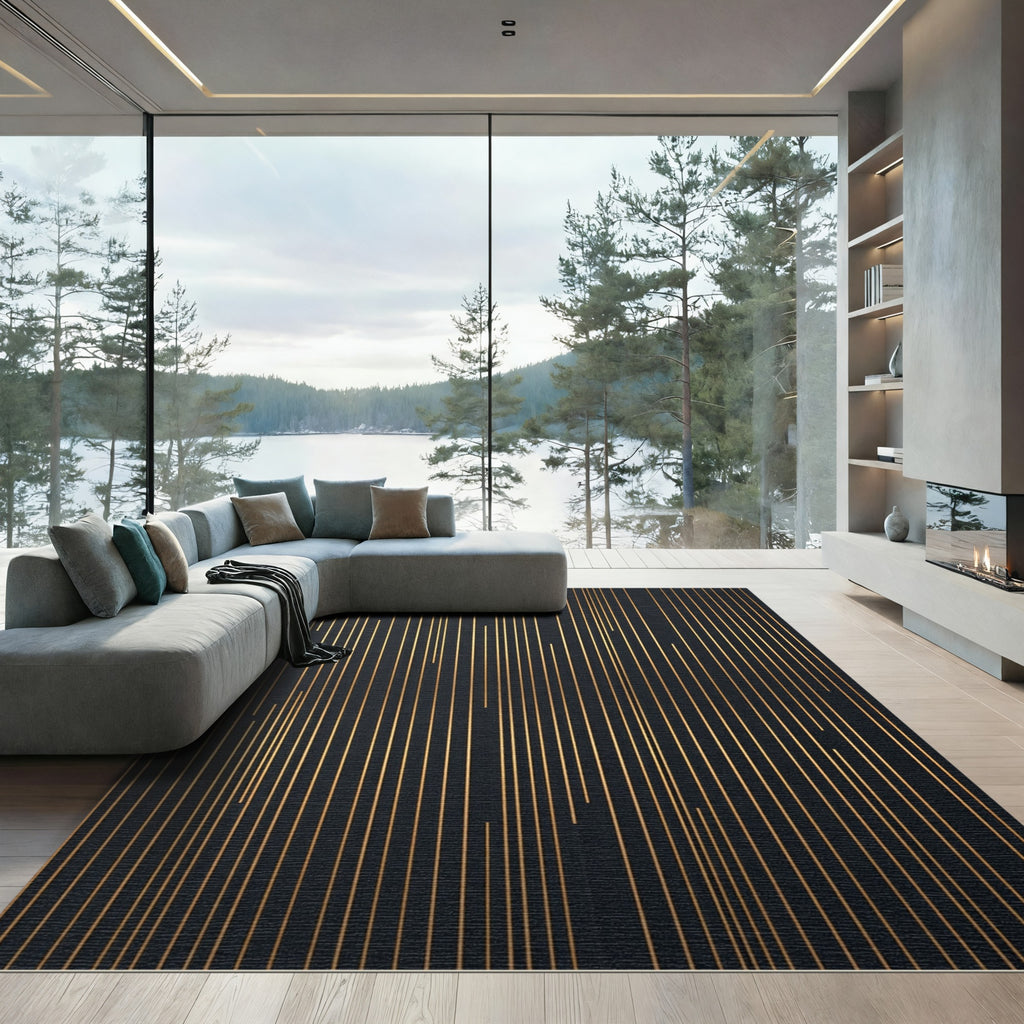 Dark Gold Vertical Lines Rug