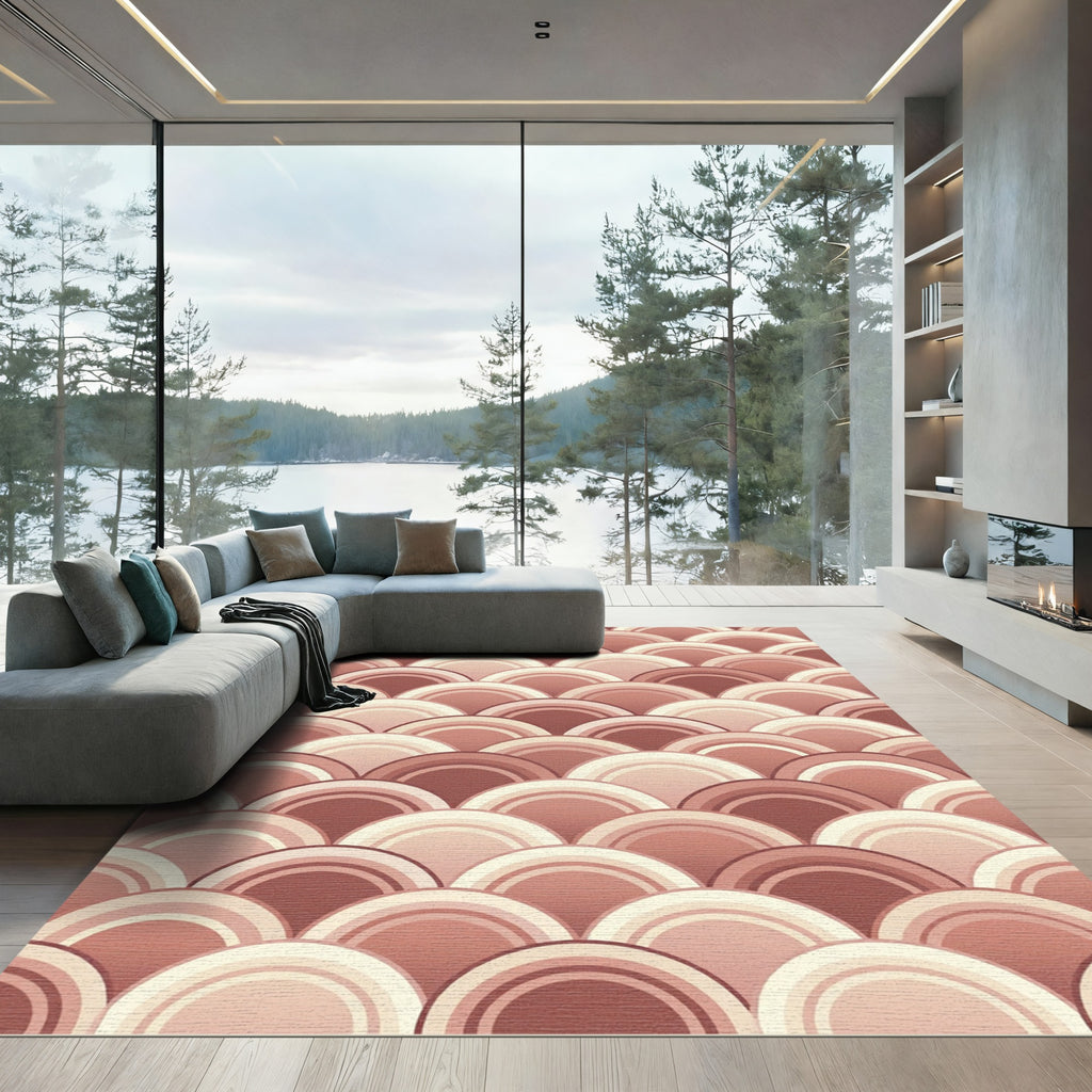Earthy Terracotta Scalloped Arched Waves Rug