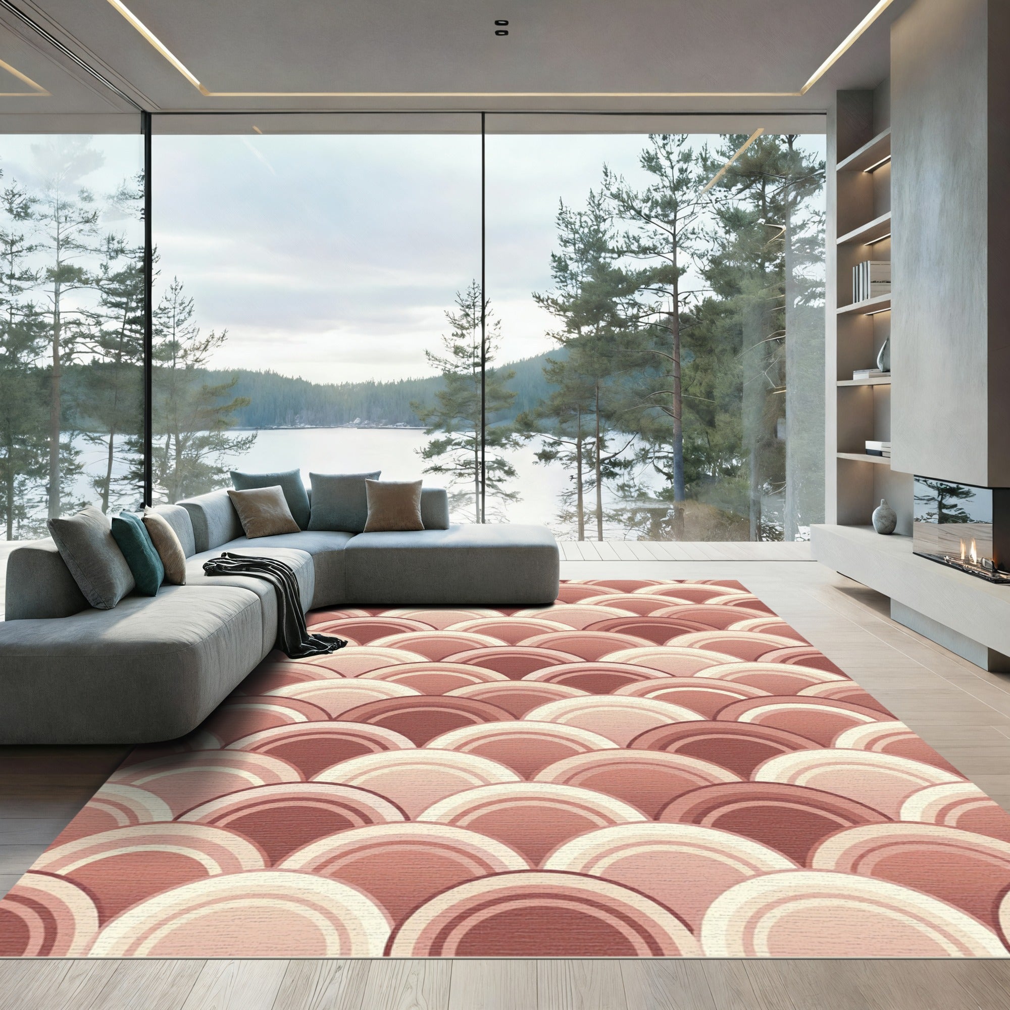 Earthy Terracotta Scalloped Arched Waves Rug