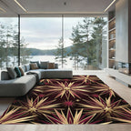 Metallic Gold Burgundy Radiant Starburst Rug