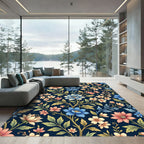 Midnight Navy Floral Meadow Garden Rug