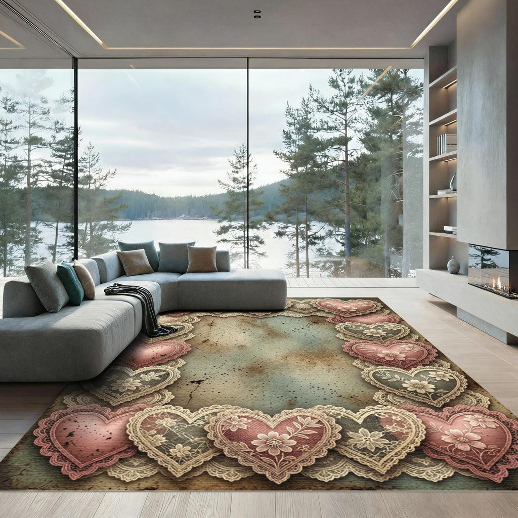 Vine Heart Lace Border Rug