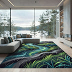 Serene Teal Rainwater Stream Flow Rug