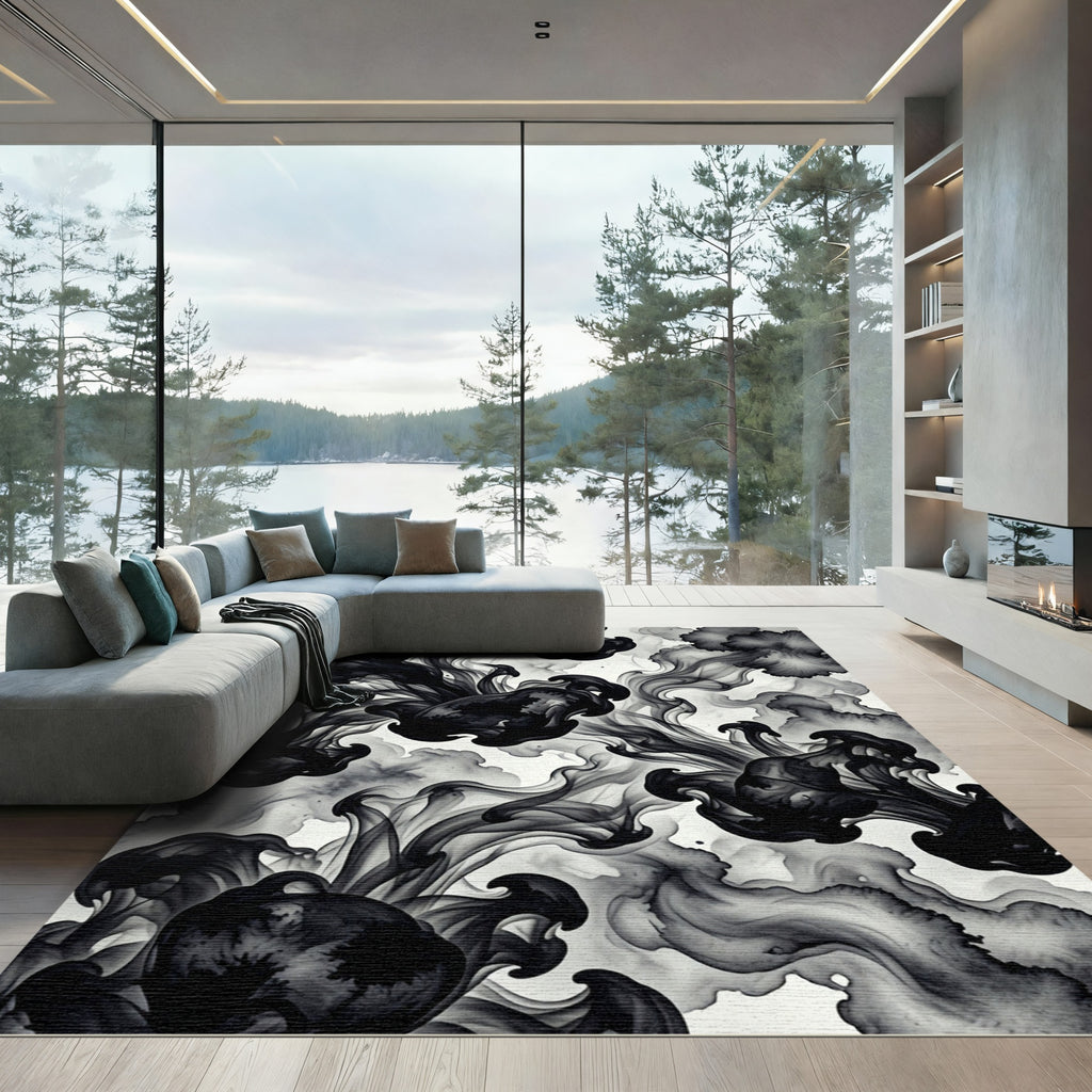 Monochromatic Ink Cloud Swirl Rug