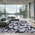 Whimsical Lavender and Charcoal Butterfly Meadow Rug