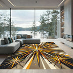 Radiant Gold Celestial Geometric Star Flare Rug