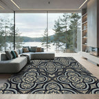 Elegant Slate Gray Damask Quatrefoil Rug