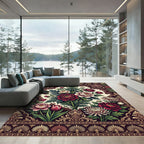 Rich Burgundy Floral Medallion Garden Rug